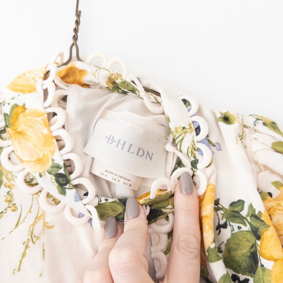 BHLDN Kali Long Sleeve Linen Fit & Flare Dress Cottagecore Wedding Guest Dress - Picture 5 of 13